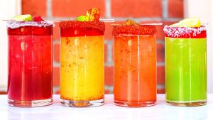 Four multicolored margaritas